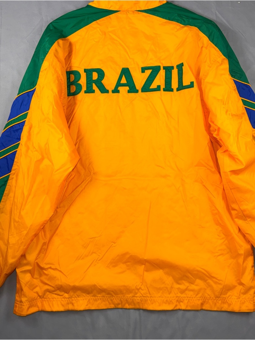 Vintage Brazil Jacket Mens Medium Yellow Soccer France 98 World Cup Adidas 90s - Picture 2 of 12